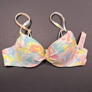 Victoria Secret 32B Twist Front Push Up Bikini Top Blue Pink Pastel